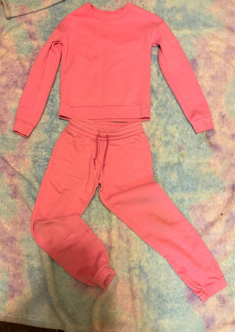 Athletic Works Girls Bubblegum Pink Fleece Crewneck Sweatshirt & Joggers 2-Piece